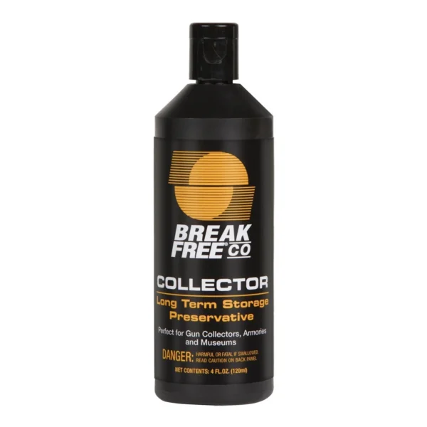 Break-Free Collector Long Term Storage, black bottle with black cap and yellow label