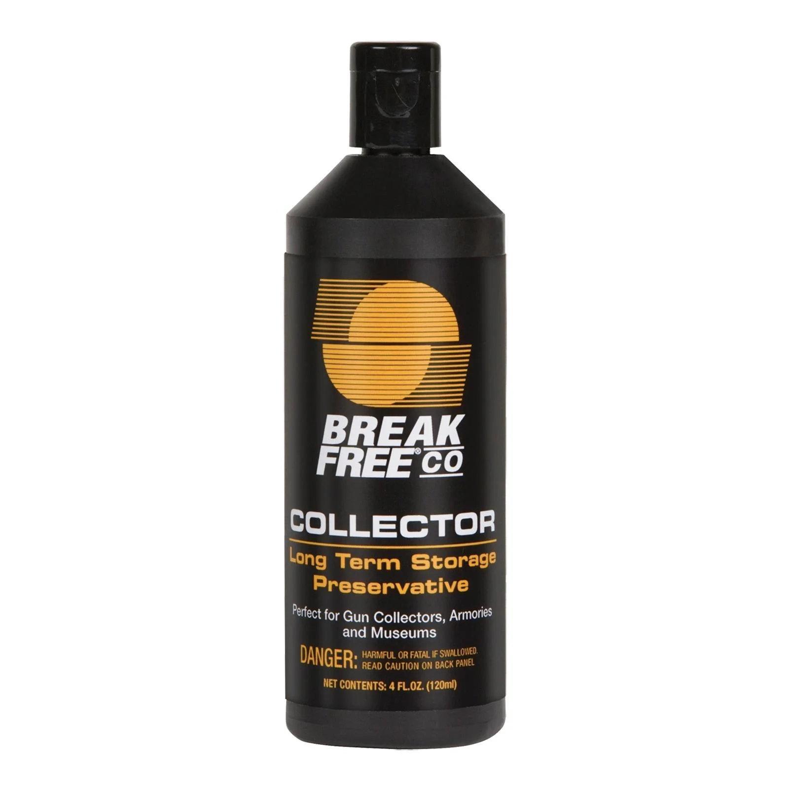primary-29888 Break-Free Collector Long Term Storage, black bottle with black cap and yellow label