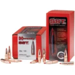 Hornady SST Bullets, red boxes with pointed copper-colored bullets arranged in front