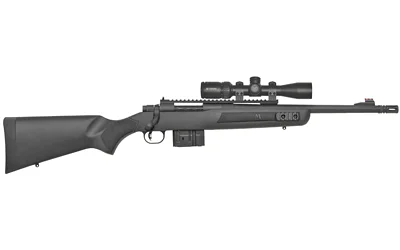 Mossberg MVP 762NATO VRTX rifle, right-side view with black stock, scope and box magazine