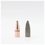 Hornady Traditional Varmint Bullets, copper-colored bullet beside a sectioned bullet