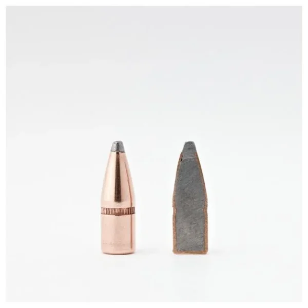 Hornady Traditional Varmint Bullets, copper-colored bullet beside a sectioned bullet