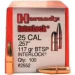 Hornady InterLock Bullets, red box with pointed copper bullets displayed