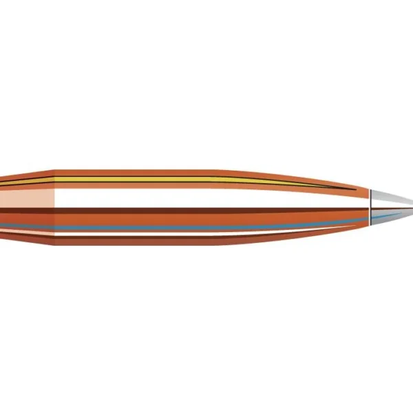 Hornady Aluminum A-Tip Match Rifle Bullets, side cutaway showing copper-colored body and silver tip