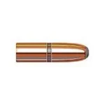Hornady InterLock copper-colored round-nose bullet in side view with exposed lead tip
