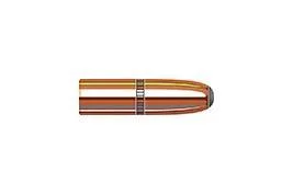 Hornady InterLock copper-colored round-nose bullet in side view with exposed lead tip