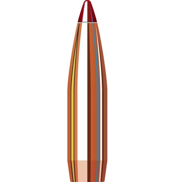 primary-29954 Hornady ELD-X Bullets, cutaway illustration of a copper-coloured pointed bullet with red tip