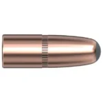 Hornady InterLock Bullets, side view of copper round-nose bullet with dark tip
