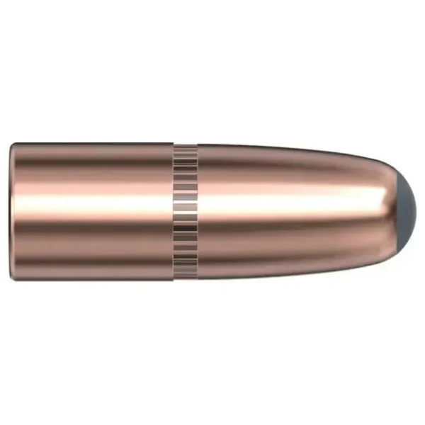 Hornady InterLock Bullets, side view of copper round-nose bullet with dark tip