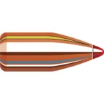 Hornady FTX Rifle Bullets, cutaway side view with copper-colored jacket and red tip