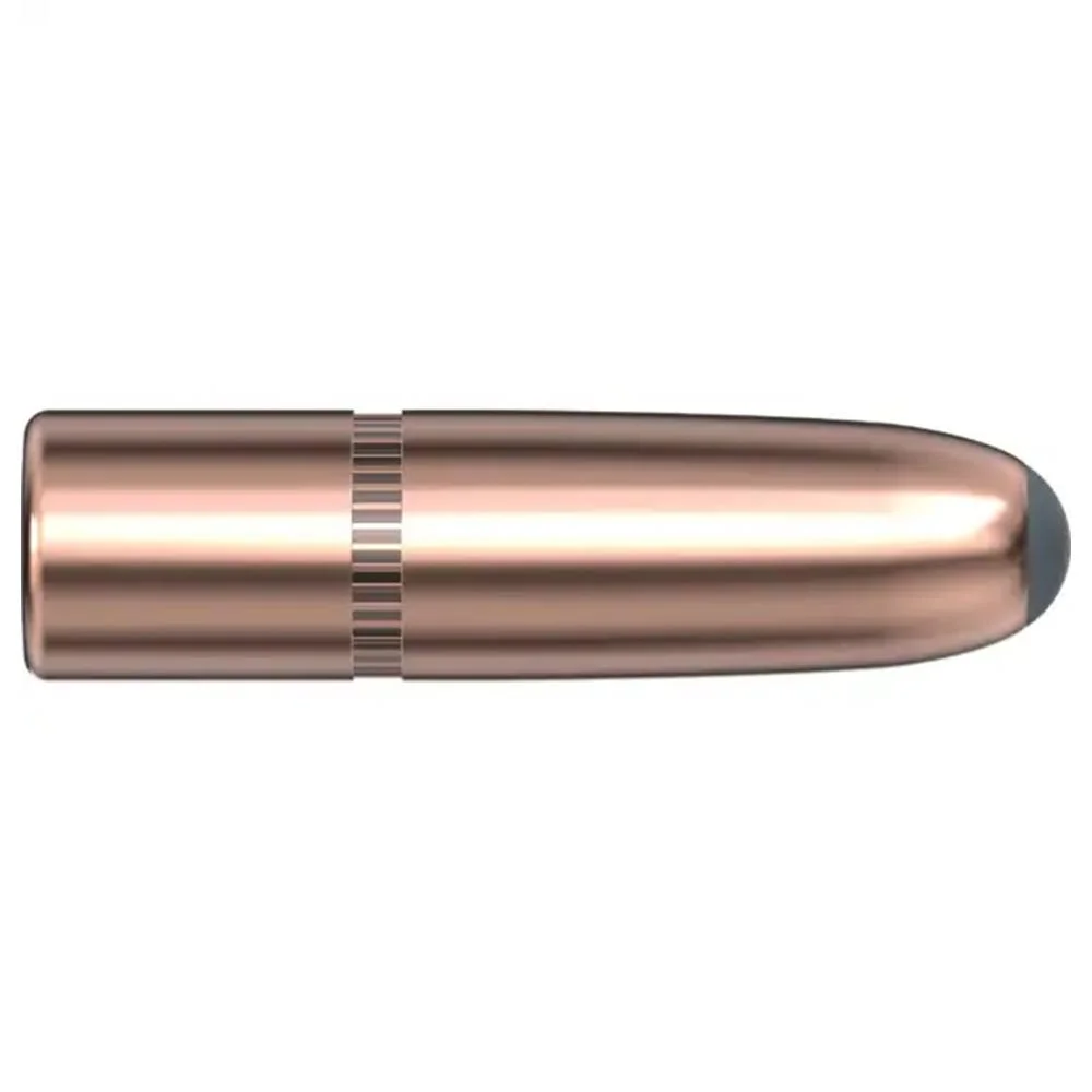 primary-30045 Hornady InterLock Bullets, copper-colored round-nose bullet in side view with grooved band