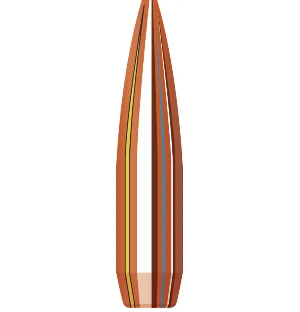 primary-30112 Hornady Match Bullets copper-colored cutaway side view with pointed tip and hollow interior