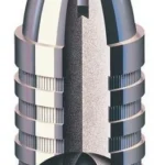 Hornady Great Plains Muzzleloading Bullets, silver cutaway bullet rendering with hollow base and point