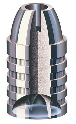 primary-30125 Hornady Great Plains Muzzleloading Bullets, silver cutaway bullet rendering with hollow base and point