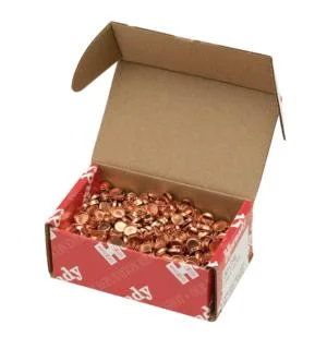 primary-30139 Hornady Crimp-On Gas Checks, open red box filled with copper-coloured gas checks