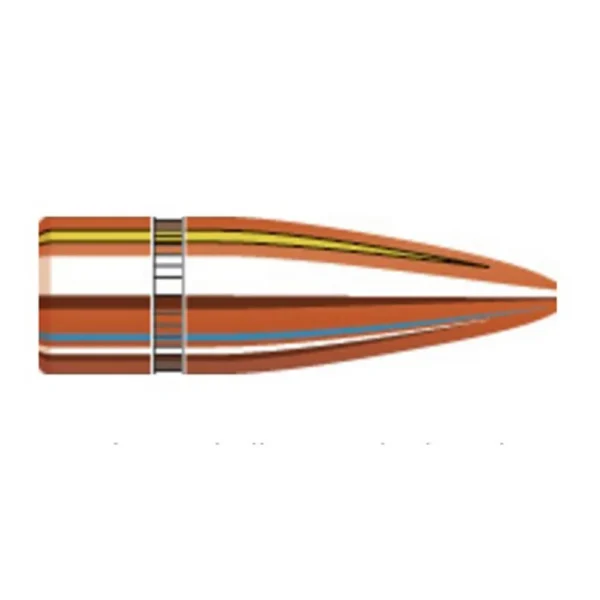 Hornady Traditional / FMJ Rifle Bullets, cutaway side view showing layered bullet construction