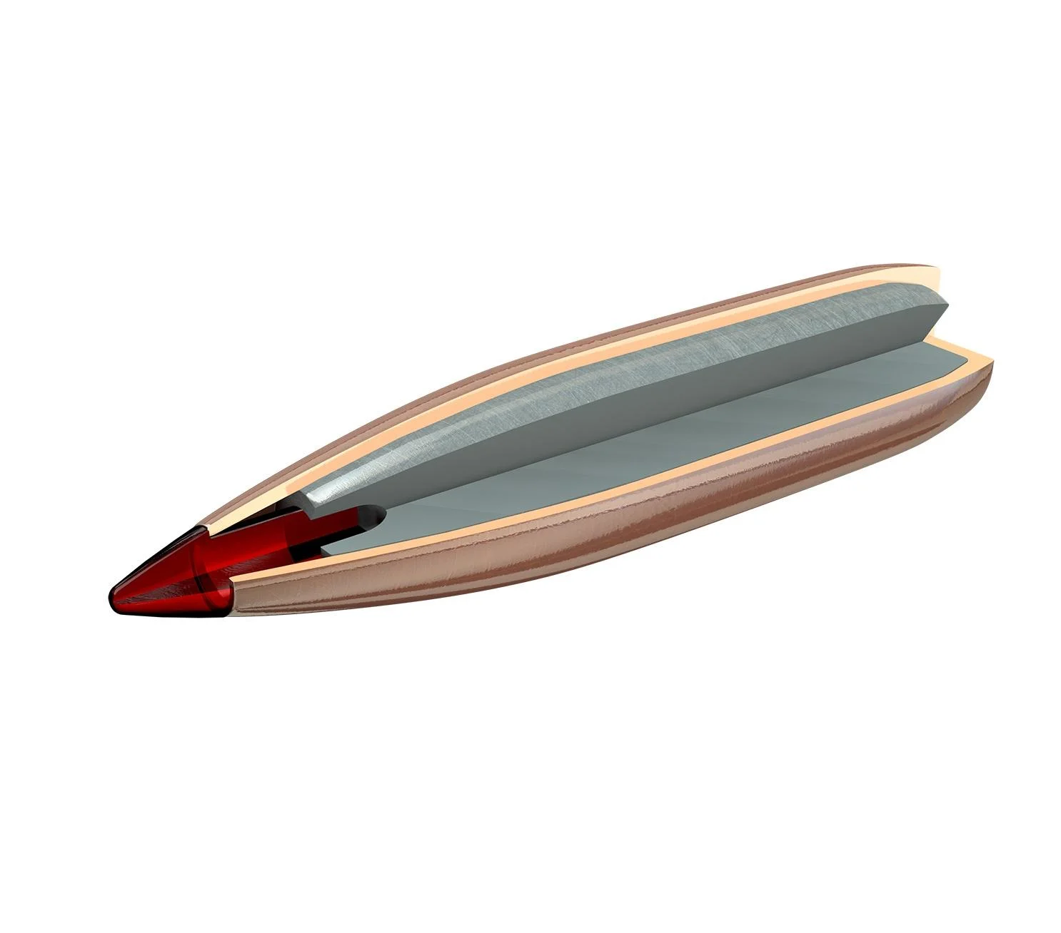 primary-30176 Hornady ELD Match Bullets with Heat Shield, cutaway side view showing red tip and inner core
