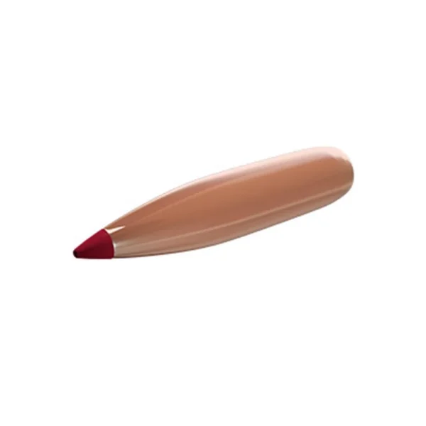 Hornady ELD Match Bullets with Heat Shield copper bullet angled sideways with red polymer tip