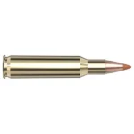 Hornady Superformance Rifle Ammunition, side view of a brass cartridge with copper-colored tip
