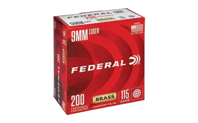 Federal Cartridge Co. Federal Champion Training Handgun Ammunition 9mm Luger 115 gr FMJ 1125 fps 200/ct