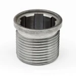 Hornady Lock-N-Load Female Conversion Bushing, silver angled top view with threads and splined interior