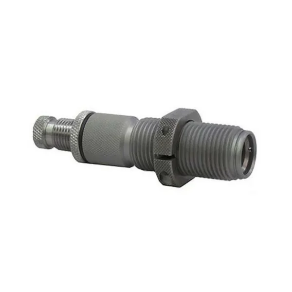 Hornady Seater Die 8.6 Blackout .338, gray metal die in side view with threaded body