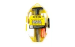 OTIS MULTI CAL PISTOL CLEANING KIT, yellow oval case with tools visible, front view