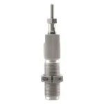 Hornady Full Length Sizer Die, upright silver die with knurled body and adjustment stem