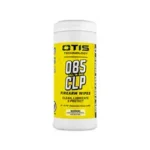 OTIS O85 CLP WIPES white cylindrical canister with yellow label, front view