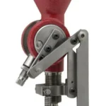 Hornady Case Activated Powder Drop, front view with red hopper and silver linkage