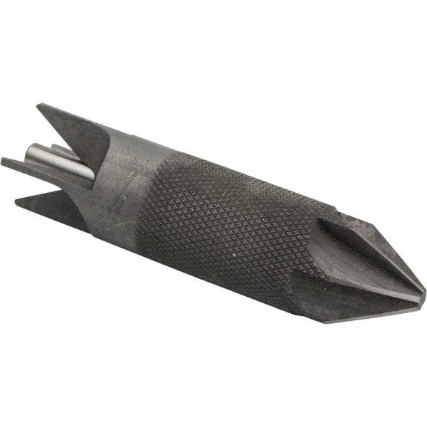 Hornady Deluxe 4-Blade Chamfer/Deburr Tool, dark metal angled view with knurled body