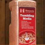 Hornady One Shot Tumbler Media, front view of clear jar with white lid and red label