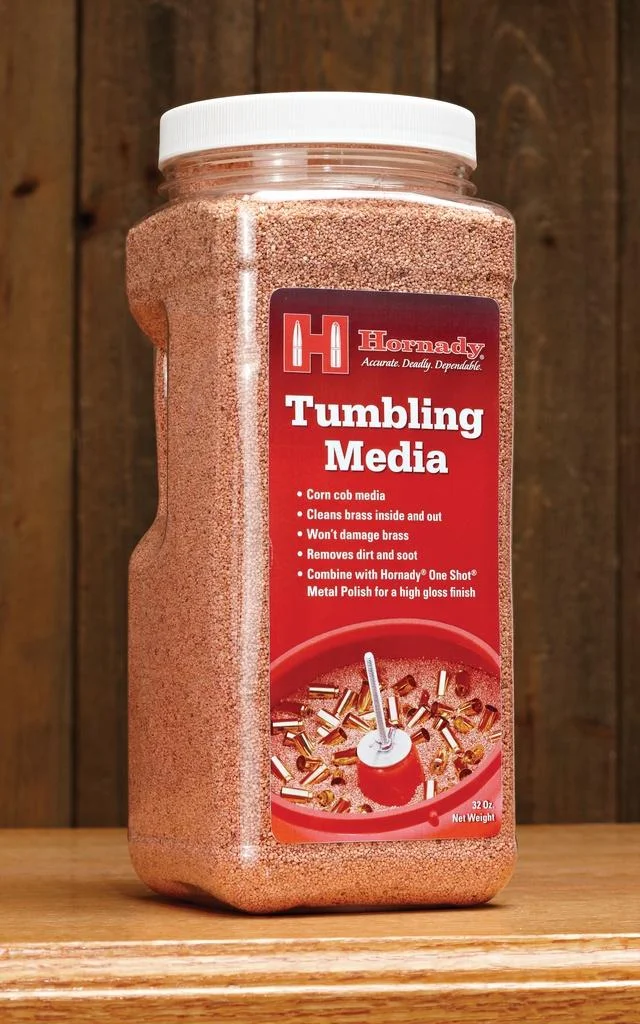 primary-30450 Hornady One Shot Tumbler Media, front view of clear jar with white lid and red label