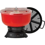 Hornady Magnum Digital Vibratory Tumbler, front view with red bowl, clear lid and black separator