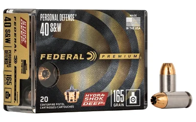 Federal Cartridge Co. Federal Personal Defense Hydra-Shok Deep Handgun Ammuniton .40 S&W 165 gr HSD 1050 fps 20/ct