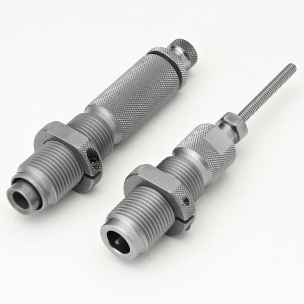 Hornady Custom Grade New Dimension Series III Rifle 2-Die Set, two silver threaded dies