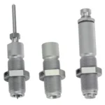 Hornady Custom Grade New Dimension Series II 3-Die Set, three silver dies standing upright