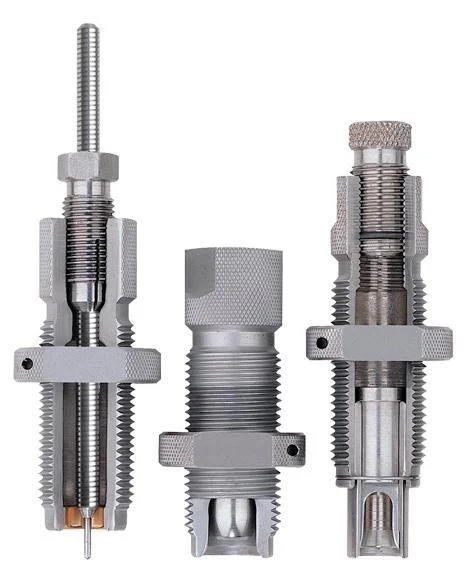 primary-30599 Hornady Custom Grade New Dimension Pistol 3-Die Set, three silver dies shown upright