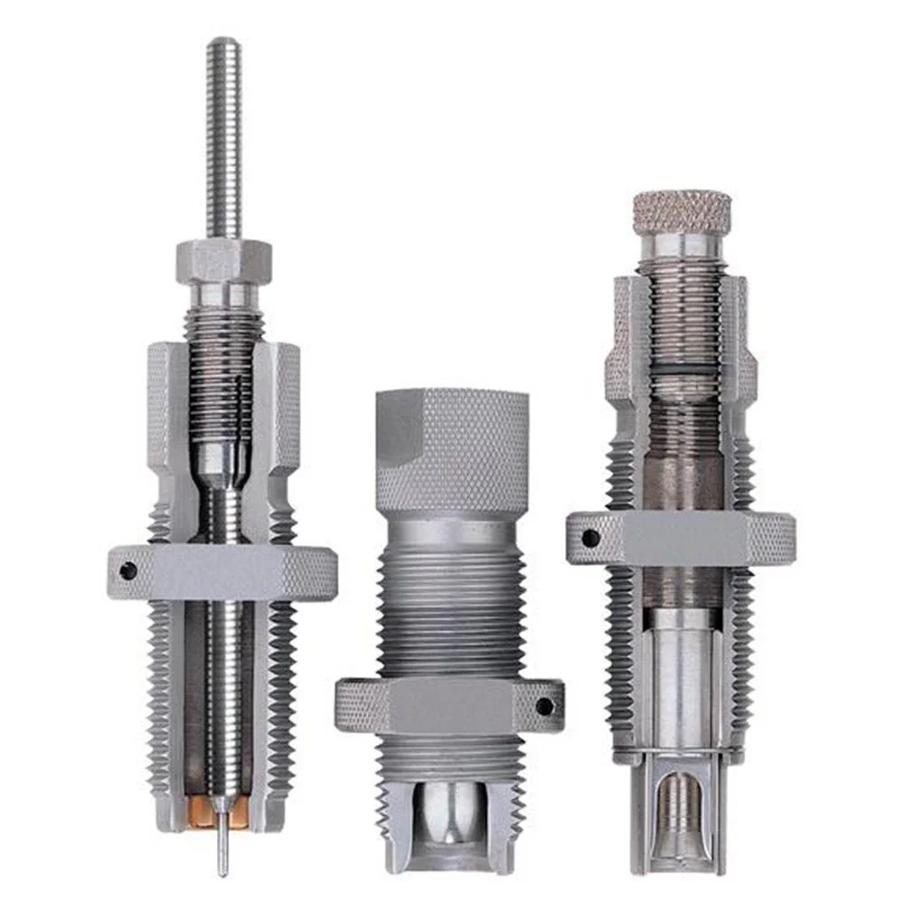 primary-30605 Hornady Custom Grade New Dimension pistol 3-die set, three silver dies upright