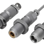 Hornady Custom Grade New Dimension Series II Rifle 3-Die Set, three silver threaded dies