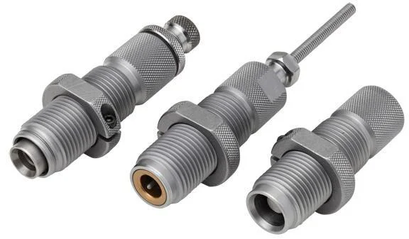 primary-30610 Hornady Custom Grade New Dimension Series II Rifle 3-Die Set, three silver threaded dies