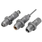 Hornady Custom Grade New Dimension Series II Rifle 3-Die Set, three silver dies angled upright