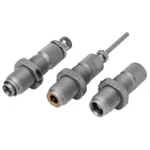 Hornady 3 Taper Crimp Die Set, three silver threaded dies in angled view