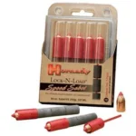 Hornady Sabot LockNLoad red and gray sabot bullets in clear retail pack, with loose bullets