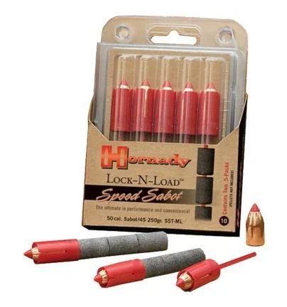 primary-30679 Hornady Sabot LockNLoad red and gray sabot bullets in clear retail pack, with loose bullets