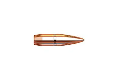 Hornady Interlock Bulk Bullets, copper-colored bullet side view with pointed soft tip and cannelure