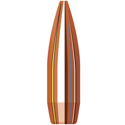 Hornady Match Bullets, cutaway-style view of three copper-colored pointed bullets