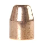 Hornady FMJ Handgun Bullets, copper-colored round-nose bullet in side view