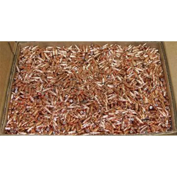 Hornady Traditional Varmint Bullets, open cardboard box filled with copper-colored pointed bullets