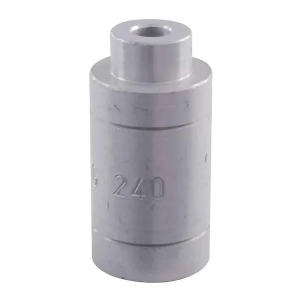 Hornady Lock-N-Load Headspace Bushing, silver cylindrical bushing marked 240, angled front view